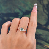 1 Carat Emerald Cut Moss Agate Classic Side Stone Engagement Ring
